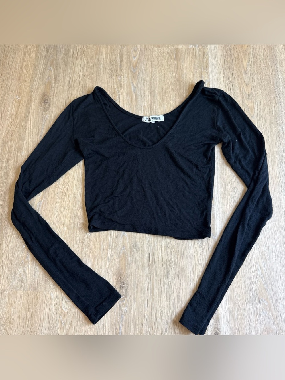 Joah Brown Black Long Sleeve Scoop-Neck Crop Top XS/S